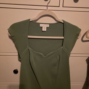 House of Harlow 1960 Green Ribbed Blouse